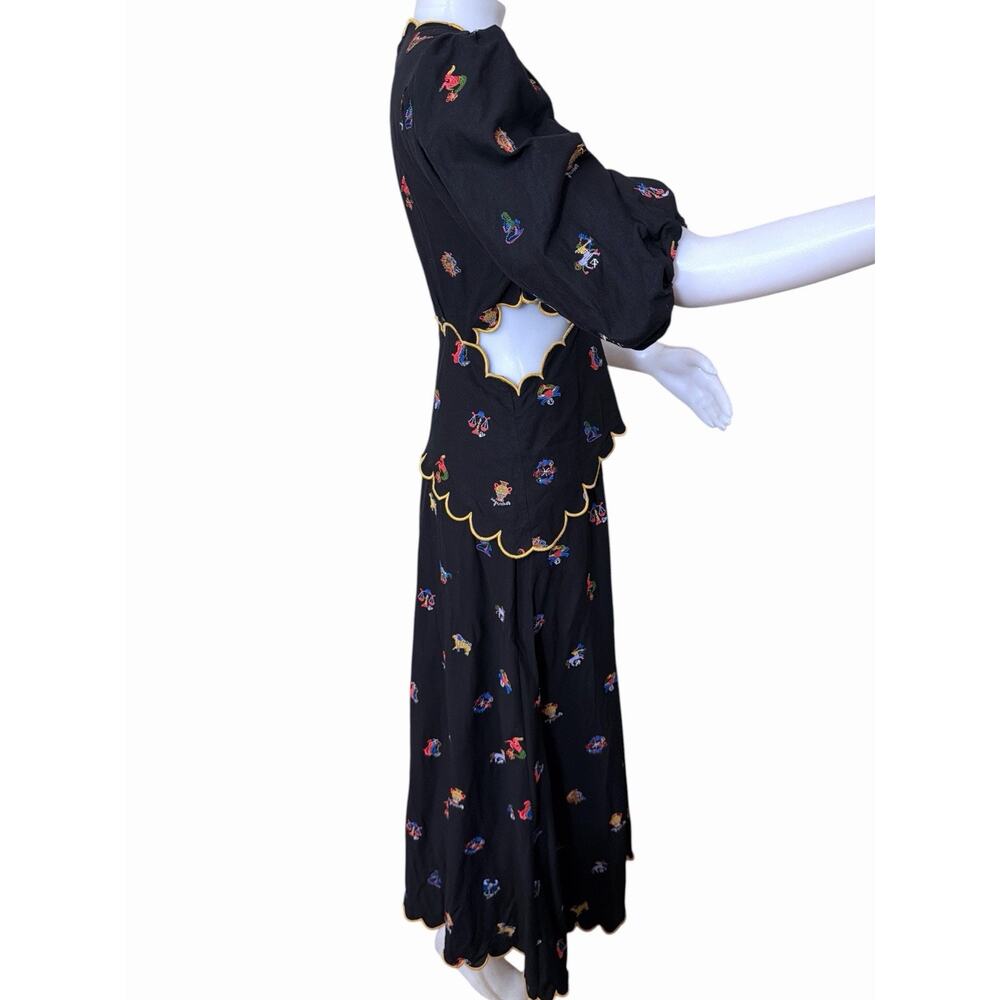 FARM RIO Cutout Scalloped Embroidered Linen Blend Midi Dress Size M - Picture 2 of 9